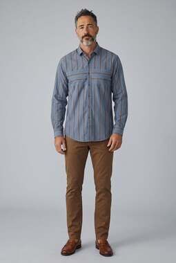 Jean-Paul Germain Blue Striped Long Sleeve  Casual Shirt with Chest Panel (M)